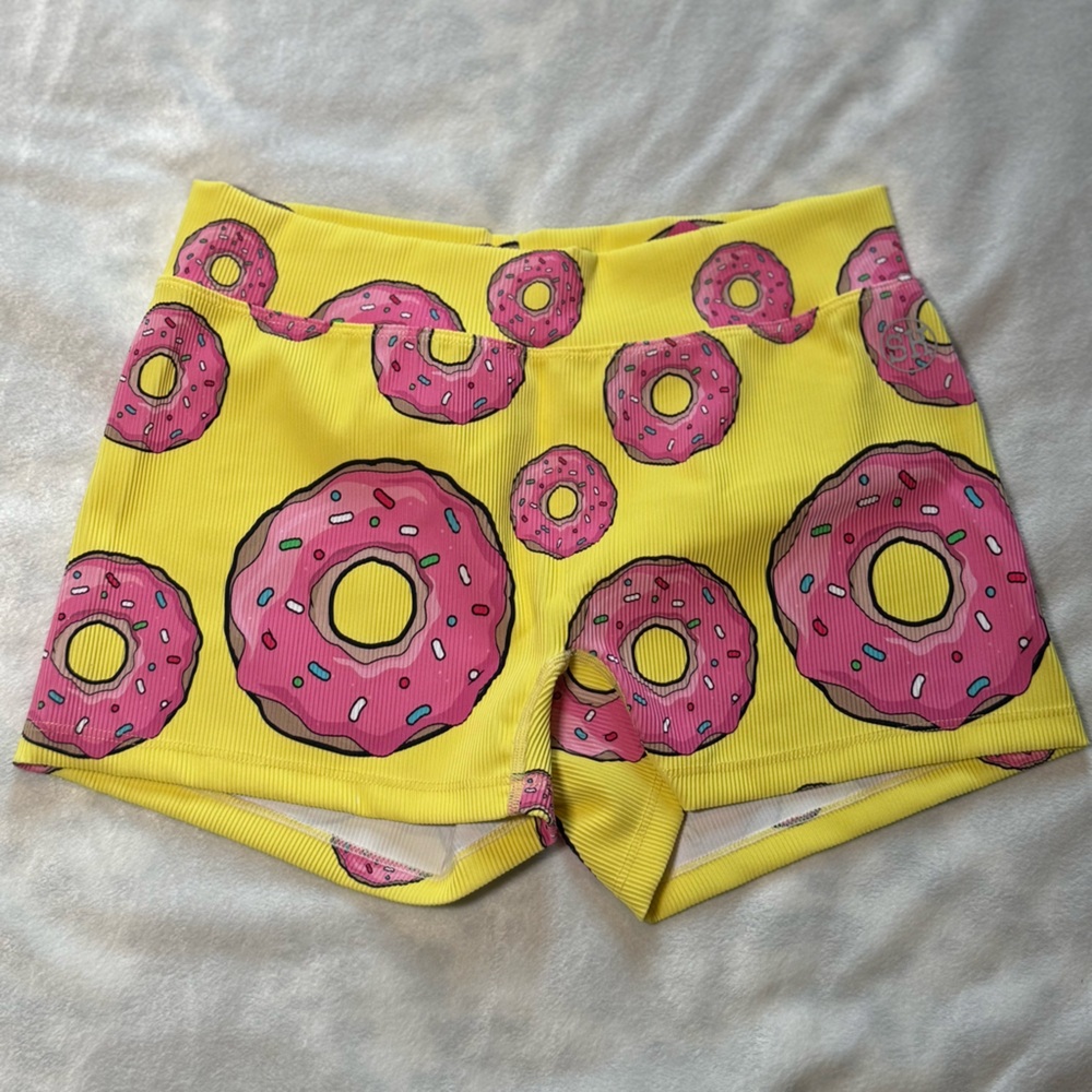 Yellow Donut Print Athletic Shorts